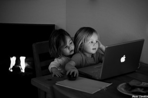 children computer sisters apple laptop
