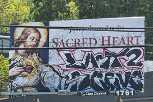 Sacred Heart of Jesus Billboard Vandalized near Universal Studios Hollywood