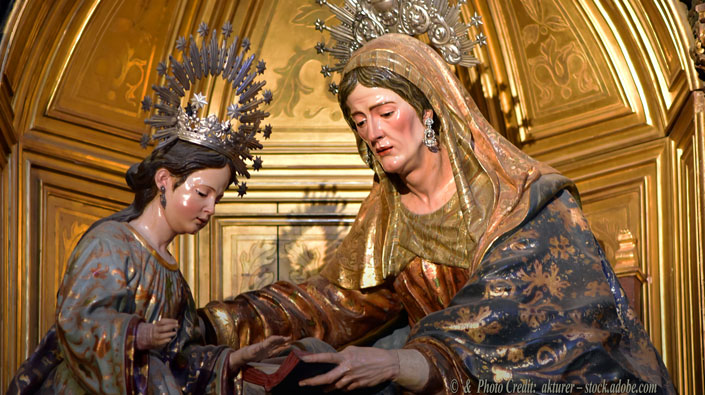 Saint Anne teaching the Blessed Virgin Mary On the Feast of Saint Anne, nudity and homosexuality Are Promoted outside Her Cathedral